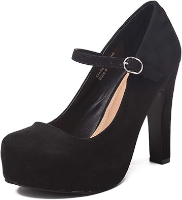 wide width black block heels