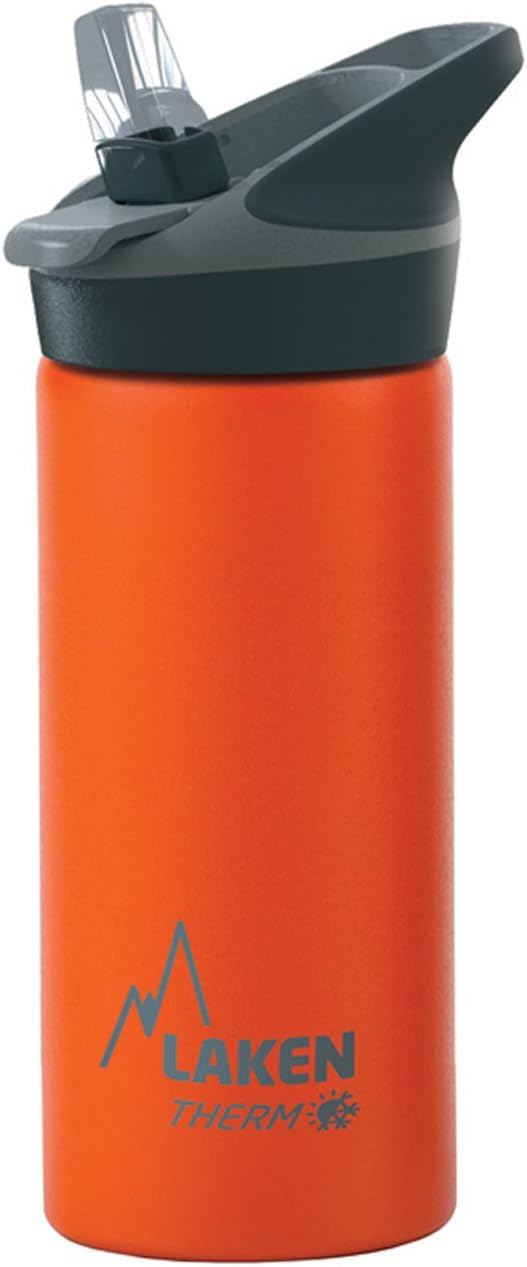 Laken Thermo Kids Vacuum Insulated Stainless Steel Leak Free Sports Water Bottle with Jannu Straw Cap, 17 Oz, Orange