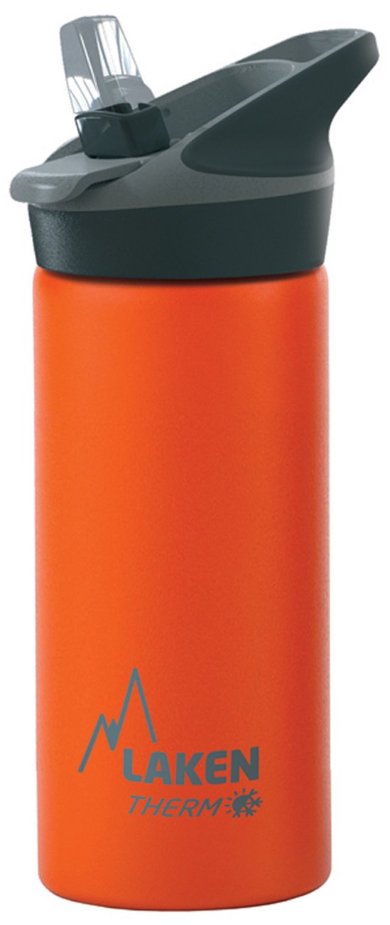 Laken Thermo Kids Vacuum Insulated Stainless Steel Leak Free Sports Water Bottle with Jannu Straw Cap, 17 Oz, Orange