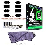 Crafty Bot Pack of 4 White Liquid Chalk Markers, 48 Chalk Board Labels, Microfiber Cloth, With Reversible and 6mm Spare Tips