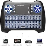 (2017 Latest, Backlit) ANEWISH 2.4GHz Mini Wireless Keyboard with Touchpad Mouse Combo, Rechargable Li-ion Battery &amp; Multi-media Handheld Remote for Google Android TV Box,PS3,PC,PAD