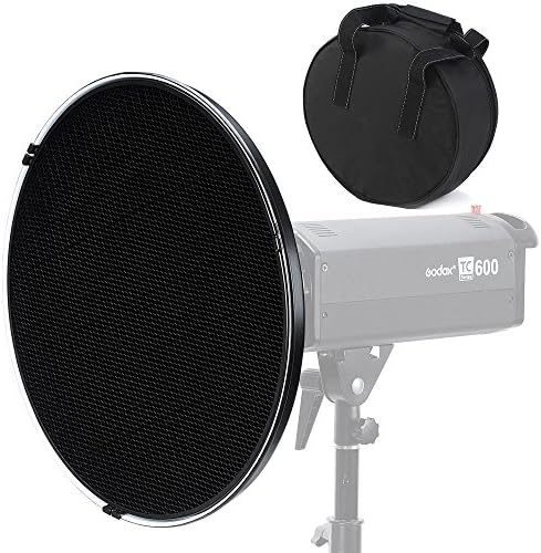 CONXTRUE 42cm / 16" Beauty Dish Reflector Black White with Honeycomb Grid+ 42cm Carrying Bag case+ Diffuser Sock for Bowens Mount Studio Flash Strobe Monolight