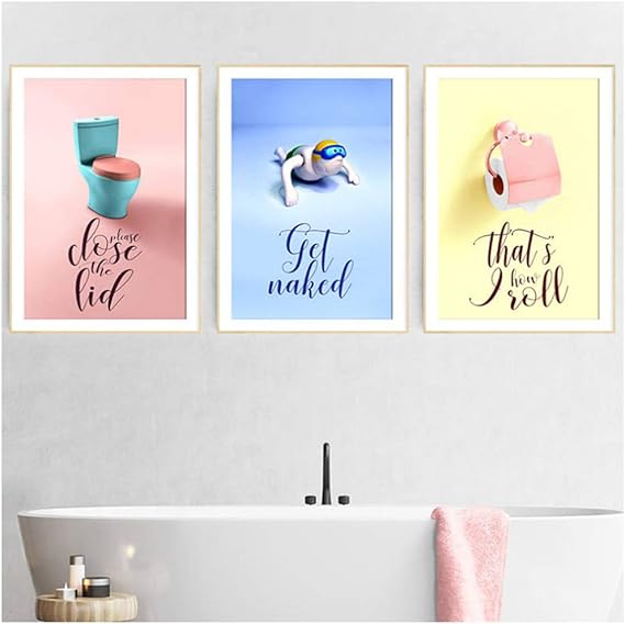 Divertidos carteles e impresiones de arte de baño para niños, rosa