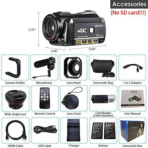 Camcorder with lens, microphone, and digital camera features.