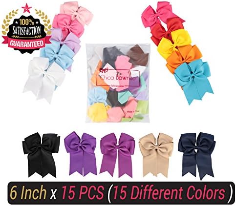 Chica BowNita 15 pcs 6 inch ribbon hair bows For baby girls , kids , teens and women