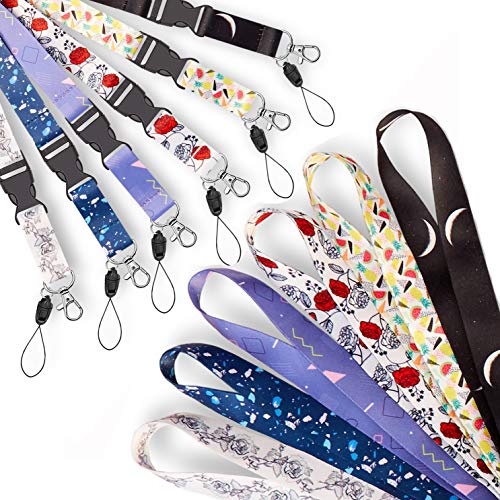 6 Pack Lanyard White Black Roses and Black one with moonLanyards with id Badges Holder Rose Neck Office Cruise Lanyard for Keys Women Men id Lanyard Card Holder Waterproof
