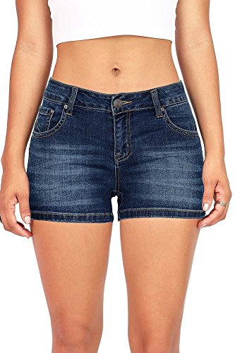 Wax women s juniors classic blue denim shorts (m, dark …