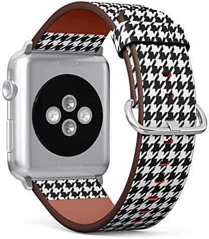 Compatible with Apple Watch 42/44mm (Big) - Replacement Accessory Leather Band Strap Bracelet Wristbands with Adapters (Houndstooth Black White)