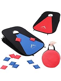 Himal Collapsible Portable Corn Hole Boards With 10 Cornhole Bean Bags And Tic Tac Toe Game 2 Games on 1 Board (2 x 1-feet)