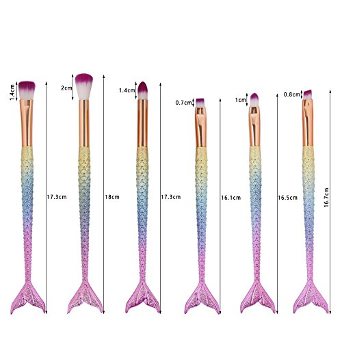Coshine 10pcs/set Unique Mermaid Nylon Hair Makeup Brush Set Cosmetic Tools Kits (3D Rainbow) - Thumbnail 4