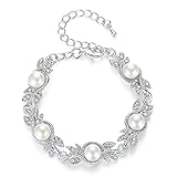 mecresh Simulated Pearl Crystal Bridal Clear Bracelet