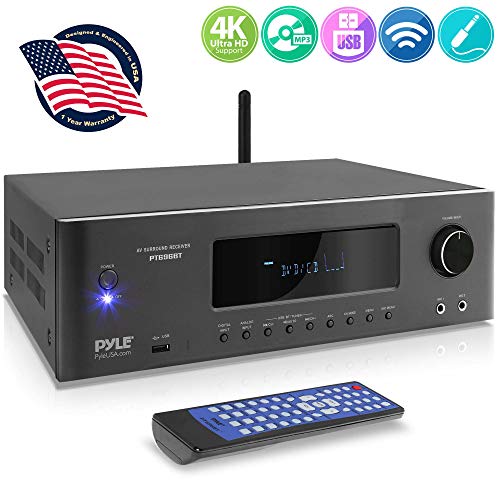 1000W Bluetooth Home Theater Receiver – 5.2-Ch Surround Sound Stereo Amplifier System with 4K Ultra HD, 3D Video & Blu-Ray Video Pass-Through Supports, MP3/USB/AM/FM Radio – Pyle PT696BT