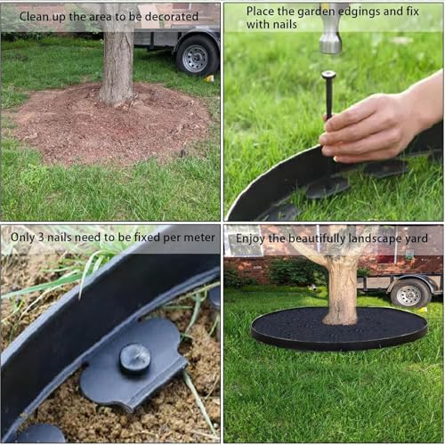 Black Landscape Edging Kit, Flexible Lawn Border with 30 Anchoring Spikes, Garden Plastic Borders for Landscaping, Grass Flower Beds, Pavement,Yard, Pathway, 1000 * 10cm