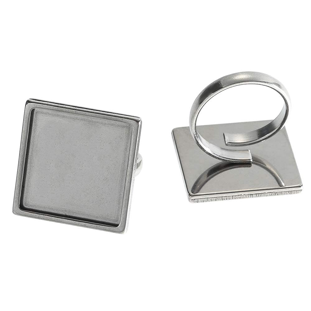 SHUNAE 10pcs 20mm Stainless Steel Square cabochon Adjustable Ring Base Popular DIY Ring Blank Bezel Settings for Jewelry Making