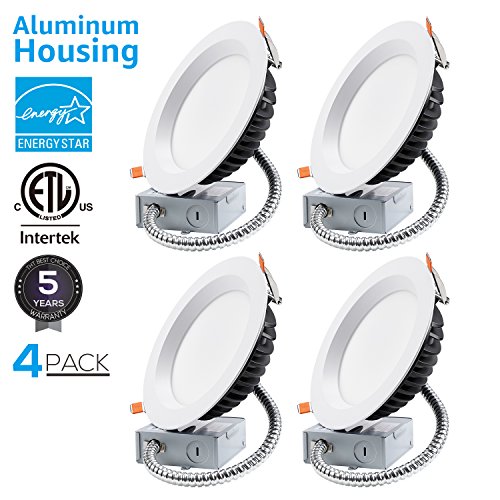 TORCHSTAR 18W 6” Slim Recessed Ceiling Light with J-Box, Ultra Bright 1500lm, Dimmable IC Rated Airtight, 150W Equiv, ETL & Energy Star Certified, 3000K Warm White, Pack of 4