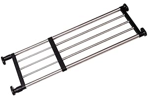 Hershii Closet Tension Shelf & Rod Expandable Metal Storage Rack Adjustable Organizer DIY Divider Separator for Cabinet Wardrobe Cupboard Kitchen Bathroom, Black, 29.4-46.25inches