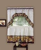 Achim Home Furnishings CFTS24BW12 57" x 24" Coffee Tier and Swag Set, Brown