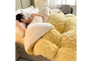SOVILEE Thickened Super Soft Insulation Hibiscus Winter Quilt, Cashmere and Double Fabrics, Breathable Warmth Fluffy Plush Sided Velvet Blanket (Yellow, 220 * 240cm/86.61 94.49in (5KG))