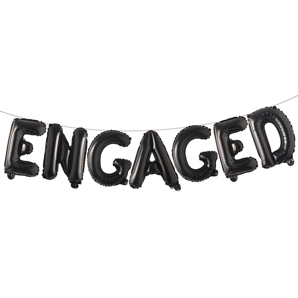 Photo 1 of 16 inch multicolored Engaged AF Balloon Letters Banner Engagement Party Decorations Supplies (ENGAGED Black)