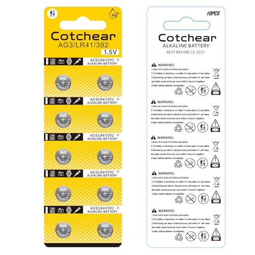 Cotchear 10pcs AG3 LR41 Battery 392 384 192 SR41SW CX41 L736 Batteries L736f Battry 1.5V LR41 Button Batteries for Watch Toys Clock