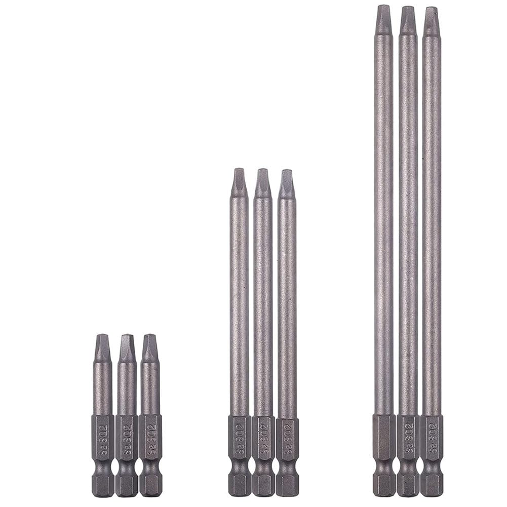 Teocpai 9pcs 1/4" Hex Shank Magnetic Square Head Screwdriver Bits Set SQ2 50/100/150mm