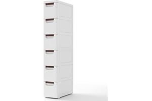 Giantex 6 Drawers Storage Cart, Narrow Plastic Dresser, Rolling Organizer Cart for Office Classroom Bedroom Bathroom Art Craft Supplies, Mobile Slim Utility Cart on Wheels (7.5"x16.5"x43")