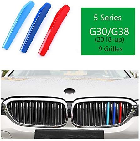 ///M-Colored Stripe Grille Insert Trims Front Grill Stripes Covers For 2018-up G30 G31 G38 5 Series 520i 530i 530e 540i M550i 520d 525d 530d 540d (9 Beams)
