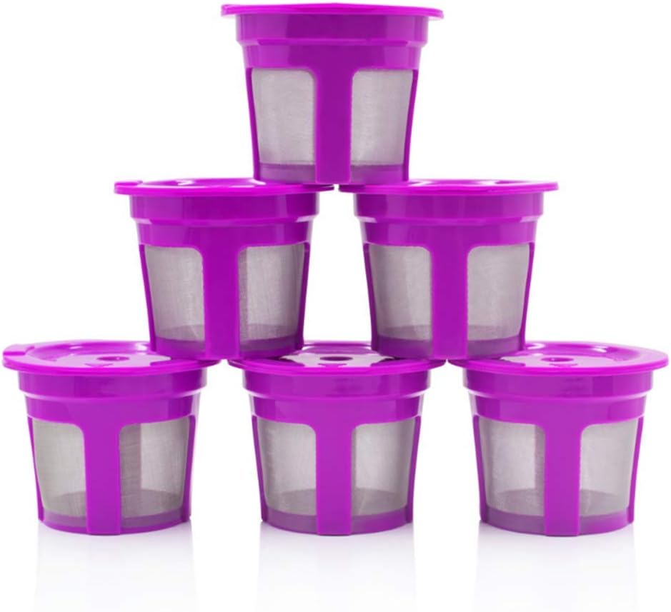 AUSUKY Reusable K Cups, 6Pack Universal Fit Set,Stainless Steel Mesh Eco-Friendly Coffee Pods - Reusable Coffee Filters with Food Grade (Purple)