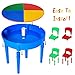 Kids 3-in-1 Multi Activity Table Set - 25 Pieces Jumbo Blocks Compatible Bricks Toy, Play Table Includes 2 Chair and Building Block Table with Storage