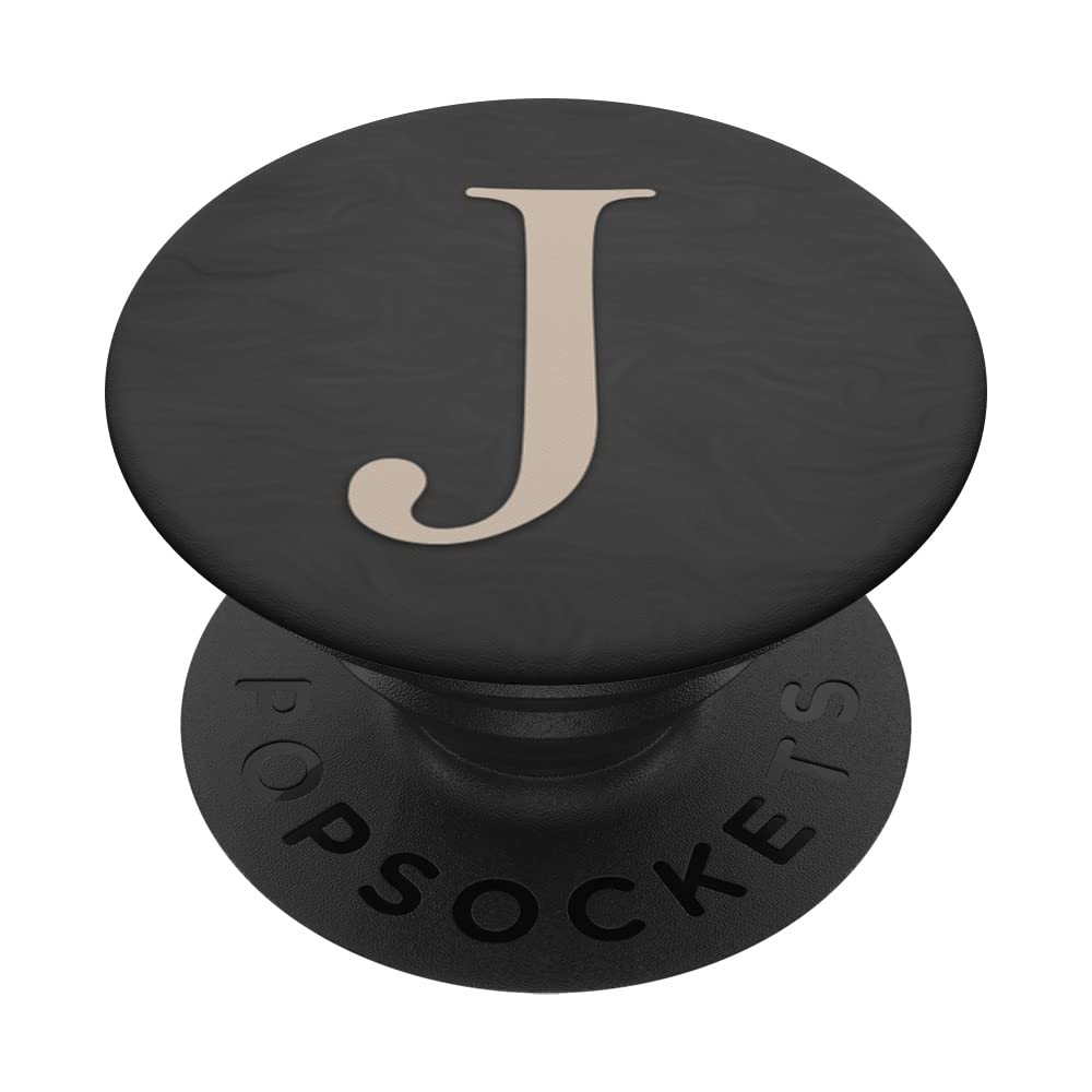 Tan Sand Beige letter J monogram On Black PopSockets Swappable PopGrip