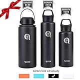qottle 32oz Stainless Steel Vacuum Insulated Water Bottle - Large Double Wall Flask - Wide Mouth with BPA Free Flex Cap Leak Proof Thermos for Gym Office Travel Camping Hiking Outdoor Sports-Black