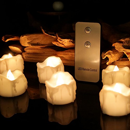 Flickering LED Tea Light Candles with Remote Control, Small 12 PCS Flameless Wax Dripped Flameless Candles Battery Powered 1.4 Inch Tiny Electric Tealights For Wedding Centerpiece, Party, Dinner Table