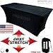 Pro DJ Event Table Scrim with Cable Pass-Through Inserts - SKRIMS Rectangular Four-Way Stretch Spandex Table Cover - 4 ft. Elastic Tablecloth - Black