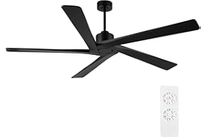 WINGBO 72 Inch DC Ceiling Fan No Light with 3 Downrods, 5 Reversible Carved Solid Wood Blades, 6-Speed Noiseless DC Motor, Large Ceiling Fan without Lights in Black Finish, ETL Listed