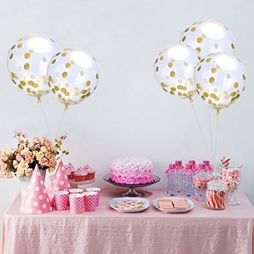Gold Confetti Balloons,Romantic Wedding Decoration Gold Foam Clear Confetti Balloons Birthday Party Supplies.Gold Confetti Balloons Perfect for Graduations,Communions,Bridal, Baby Showers,and Holidays