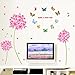 Wall Decal Pink Flowers Blue Butterflies Home Sticker House Wallpaper Removable Living Room Bedroom Art Picture Murals DIY Stick Girls Boys Kids Nursery Baby + Gift Butterflies