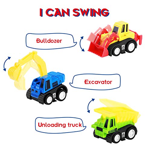 TOYMYTOY Pull Back Vehicles, 12-Pack Mini Construction Vehicles Race Car Toy Trucks for Kids Toddlers Boys Girls Pull Back and Go Car Toy Play Set