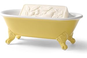 NEWHENGS 6.5" Ceramic Mini Decorative Clawfoot Bathtub Bar Soap Dish, Kitchen Sponge Holder and Shower Tray for Bathroom, 1 Pack(Yellow)