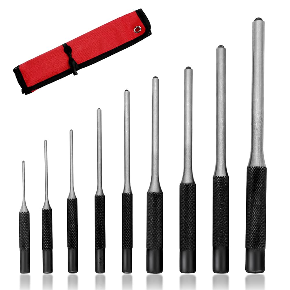 Aoyswuz 9-Piece Set Pin Punch Set with Storage Bag 1.5 - 8 mm Steel Center Punch 40CR-V steel Punch Set Hand Pin for Leather, Watch Band, Canvas Eyelet