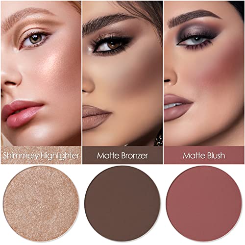 FOCALLURE Blush and Highlighter Palette,3 in 1 Contour Palette,CrueltyFree Matte Bronzer Powder