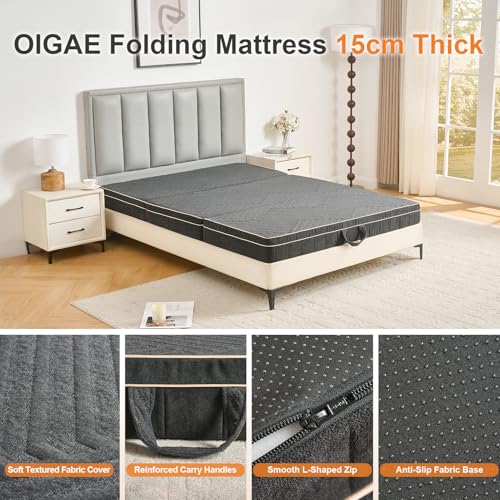 OIGAE Colchón Plegable 120x195x15cm, Colchoneta Plegable de Espuma Viscoelástica en Tres Partes, con Espuma de Tres Capas, para Hogar, Viajes y Acampada, Funda Lavable, Asas, Base Antideslizante