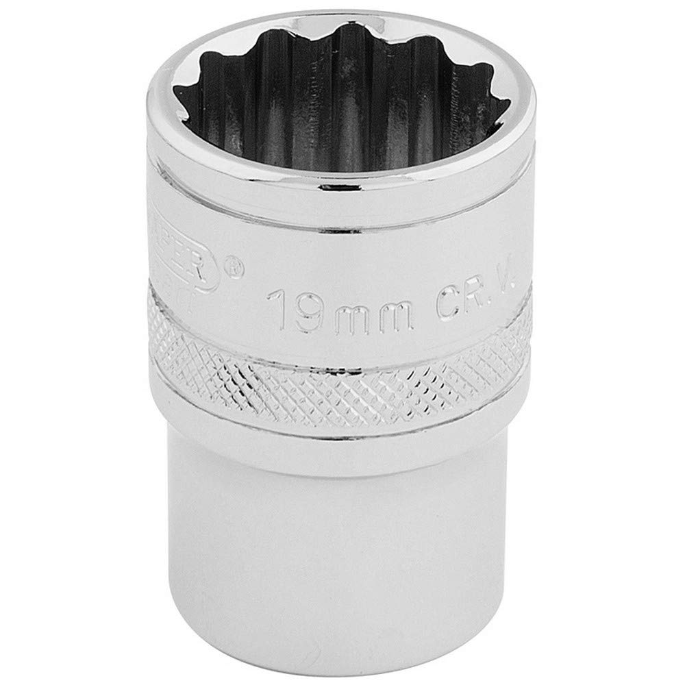 Draper Expert HI-TORQ® 1/2" 19mm Square Drive Socket | 12 Point Metric Socket | Chrome Vanadium Steel Wrench Accessory | 33231