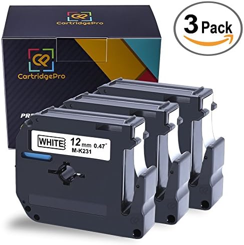 CartridgePro 3-Pack M231 Label Tape 12mm (1/2 Inch) x 8m (26.2ft) Black on White Compatible Brother P-Touch M Series Tape Cartridges for Labelers MK231,Compatible with PT45M, PT55BM, PT55S, PT65