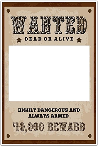 Wanted Dead or Alive $10,000 Reward Selfie Frame Photo Booth Prop Poster