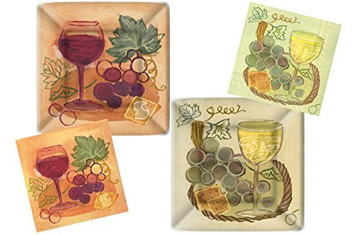 Wine Theme Party Supplies: Bundle Includes Square Paper Dessert Plates & Napkins for 16 Guests in Napa Valley Red & White Wine Designs
