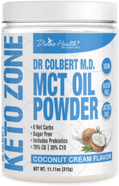 Dr. Colbert's Keto Zone MCT Oil Powder - Vegan - Coconut Cream Flavour - 315 gram - 30 Servings