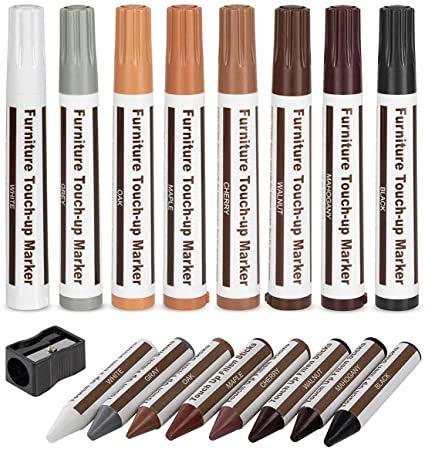 17 Pack Wood Furniture Repair Kit Wood Touch Up Wax Pen Repair Crayons Markers Filler Sticks Complementary Correction Color Pen Floor Table Door Worktop Laminate Furniture Stains Scratch Repair