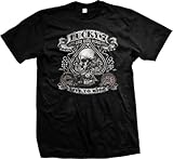 Lucky Seven, Motorcycle Mens T-shirt, Spade Skull Chopper Design Black L