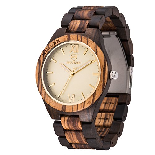Wood Watch, ShiLiTech Mens Wooden Watch Analog Quartz Lightweight Handmade Wood Wrist Watch Men(Mixed Wood)