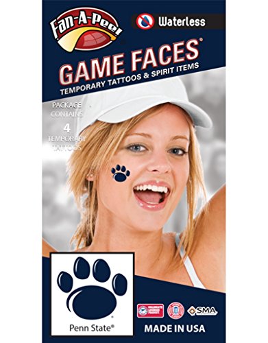 Penn State (PSU) Nittany Lions â€“ Waterless Peel & Stick Temporary Spirit Tattoos â€“ 4-Piece â€“ Dark Royal Blue Paw Print